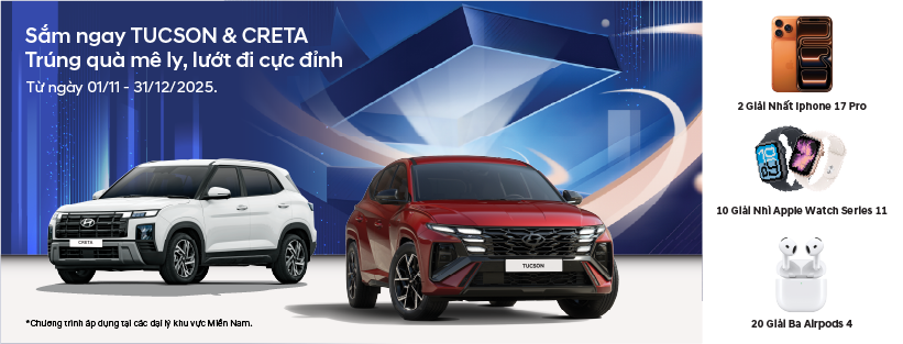 Thể lệ chương trình “Sắm ngay Tucson & Creta – Trúng quà mê ly, lướt đi cực đỉnh”